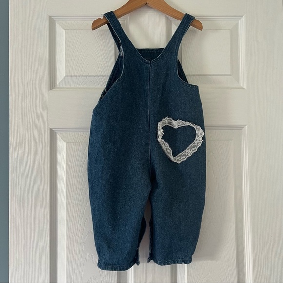 Hopscotch Vintage Denim Overalls 24 months lace hearts - Picture 4 of 7